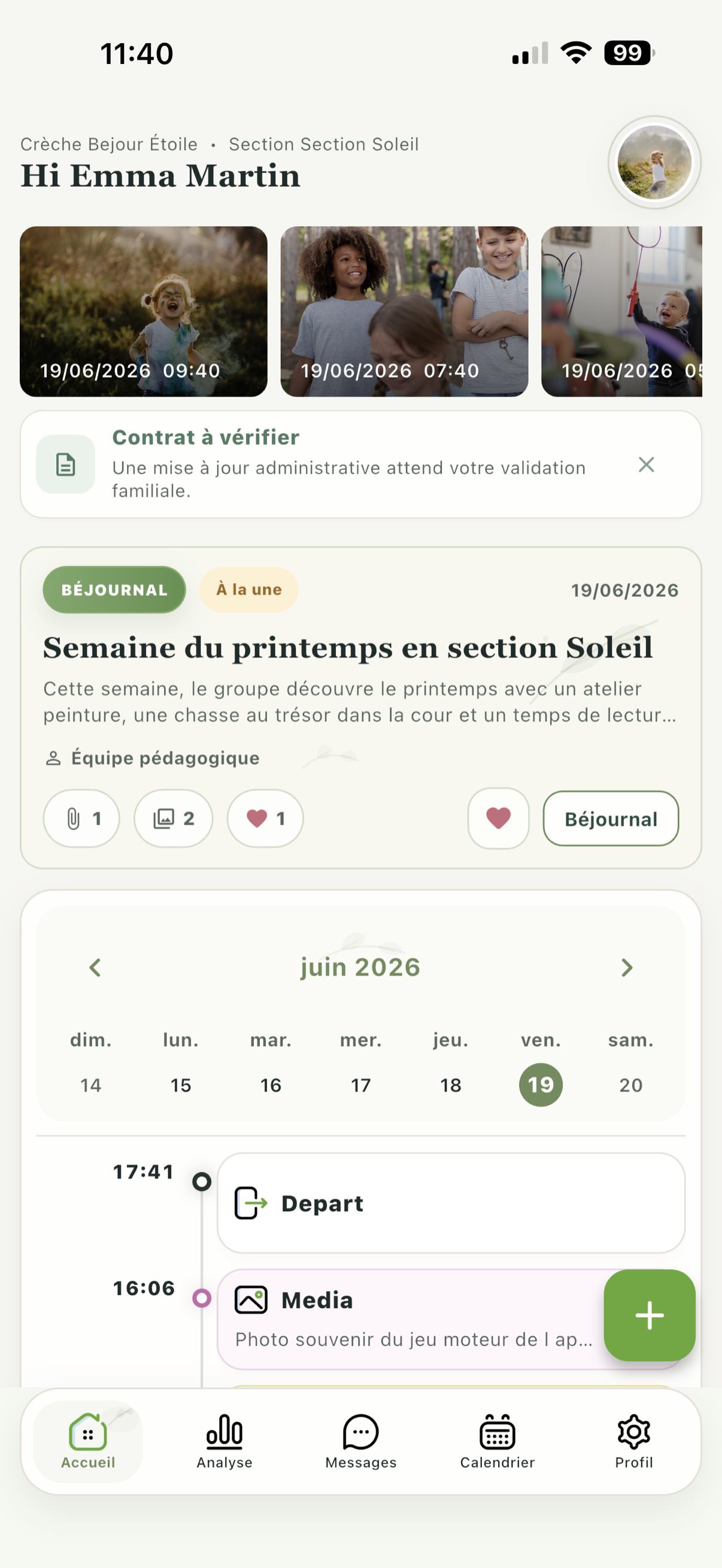 Application mobile BÉJOUR Family pour les parents en crèche