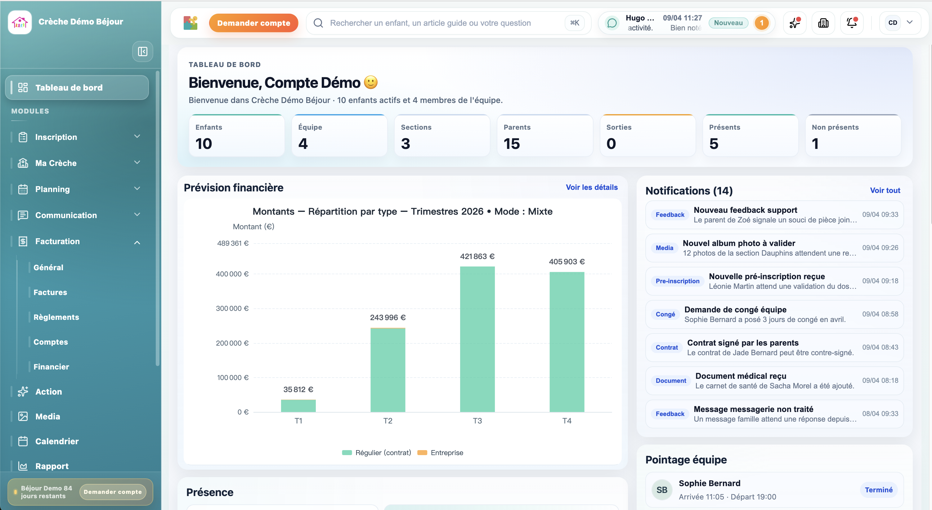 Interface BÉJOUR Master pour la gestion administrative et financière de la crèche